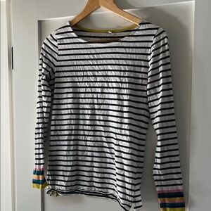 Boden navy and White Striped Shirt with rainbow trim